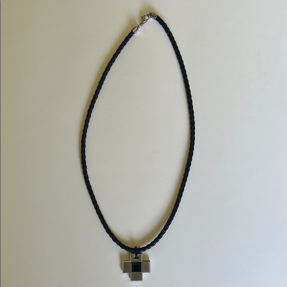 Authentic Swarovski Men's Cross Pendant - Black Braided Leather